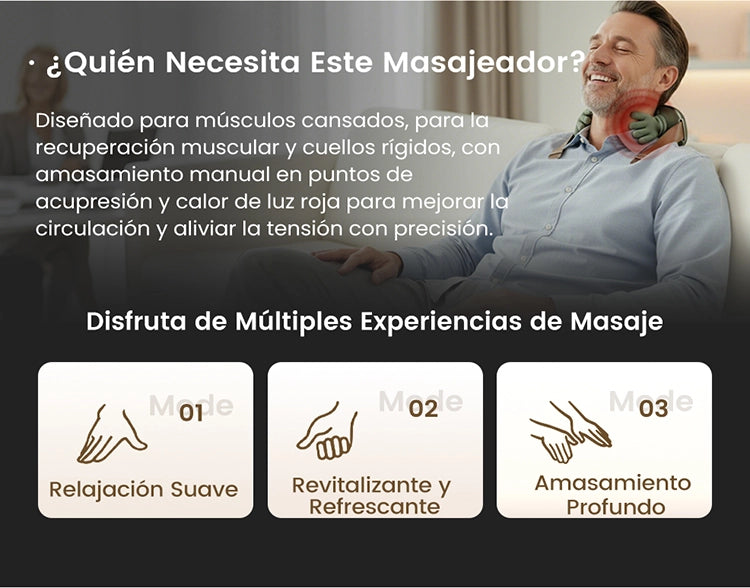 Masajeador de Amasamiento Cervical con Calor y 3 Velocidades – Diseñado para aliviar nudos, rigidez y sobrecarga del estrés diario