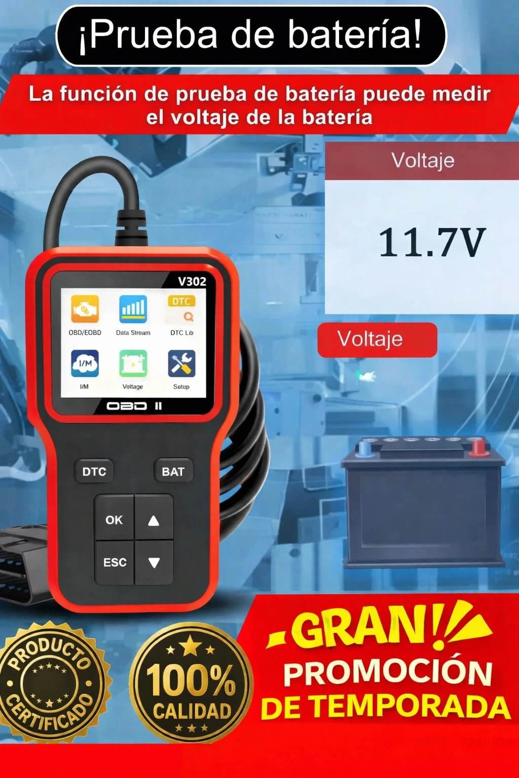 ESCÁNER AUTOMOTRIZ-V302 - ¡DEJA DE REGALAR TU DINERO EN EL TALLER MECÁNICO!