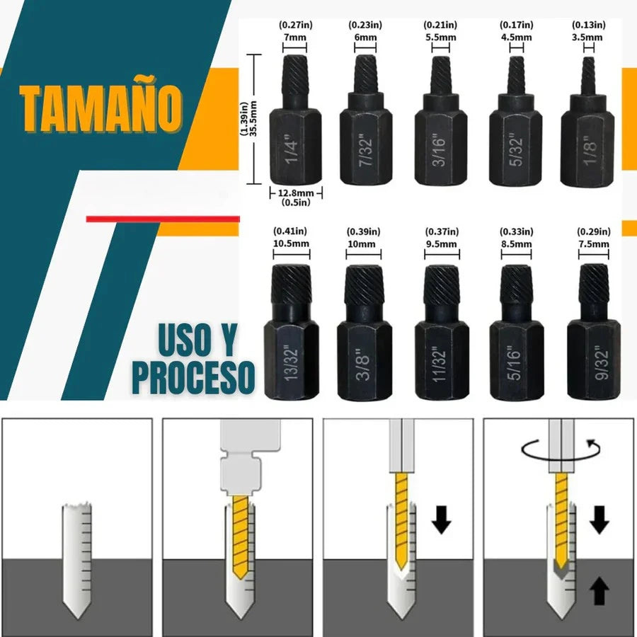 Kit Extractor de Tornillos X10 Piezas
