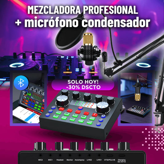 KIT MEZCLADORA PROFESIONAL + MICRÓFONO CONDESADOR