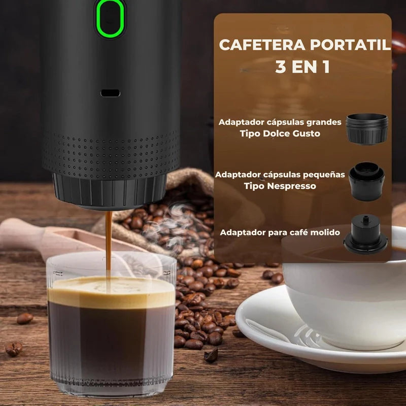 Kaffu Cafetera Portátil 3 en 1 – Máquina de Café Espresso Compacta y Recargable para Cápsulas, Café Molido e Instantáneo