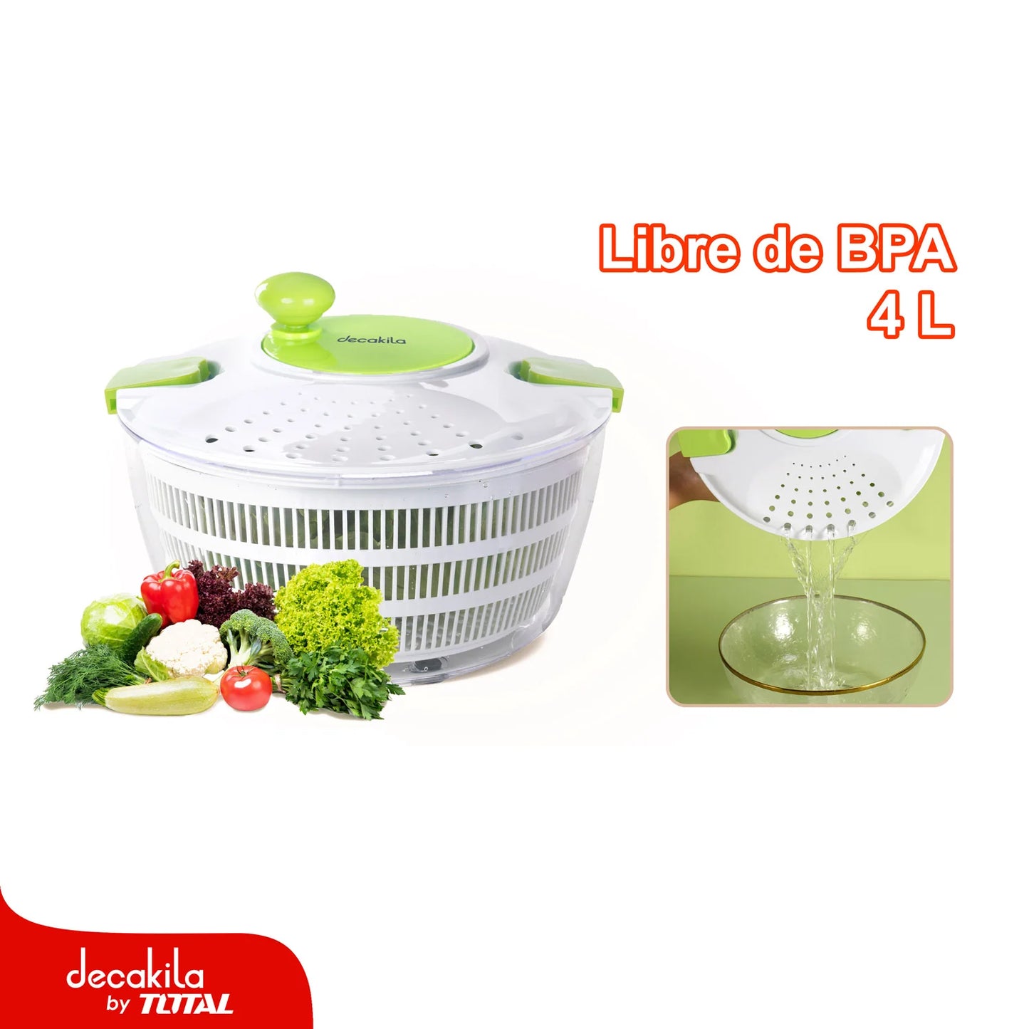 Centrifugador ENSALADAS Vegetales 4L Fácil De Limpiar. Con Manivela Para Escurrir. Escurridor Secador Spinner