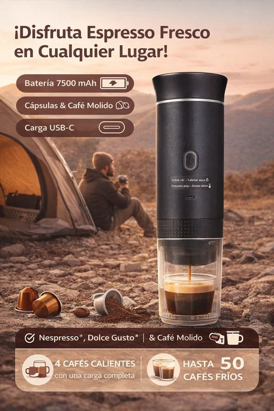 Kaffu Cafetera Portátil 3 en 1 – Máquina de Café Espresso Compacta y Recargable para Cápsulas, Café Molido e Instantáneo