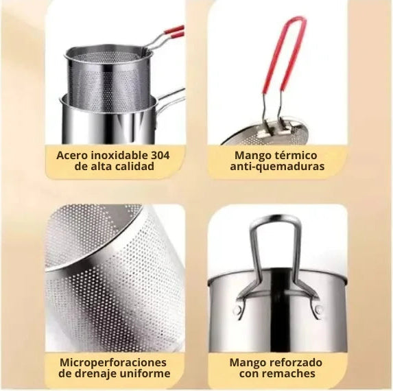 Olla Freidora De Acero Inoxidable + Cesta Coladora