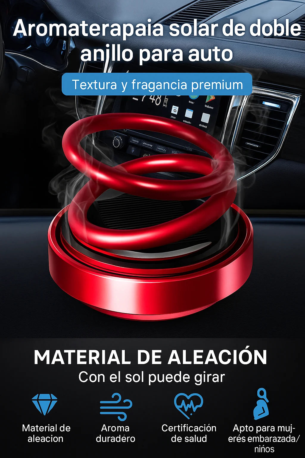 Car Gadget - Adorno de Aromaterapia de Carro de Suspensión de Doble Anillo Giratorio Solar
