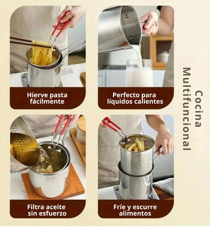 Olla Freidora De Acero Inoxidable + Cesta Coladora