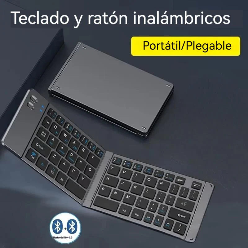 Teclado Doble Plegable | Mini Teclado Inalámbrico | Teclado Bluetooth Doble Plegable con Panel Táctil para Teléfono - Windows - Android - IOS | iPad