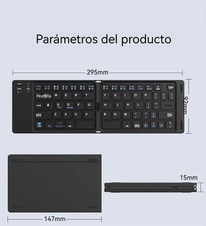 Teclado Doble Plegable | Mini Teclado Inalámbrico | Teclado Bluetooth Doble Plegable con Panel Táctil para Teléfono - Windows - Android - IOS | iPad