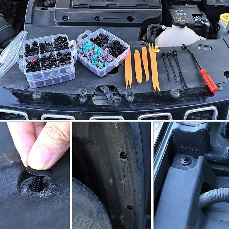 KIT UNIVERSAL DE CLIPS Y GRAPAS AUTOMOTRICES – 725 PIEZAS + HERRAMIENTAS