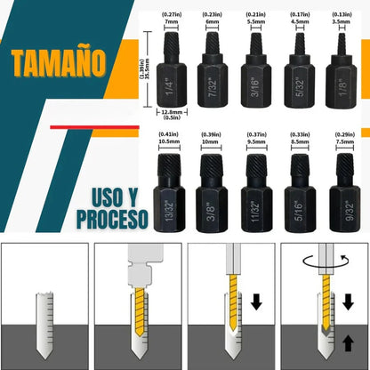 Kit Extractor de Tornillos X10 Piezas