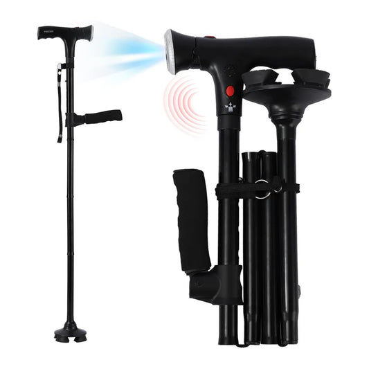 Bastón Seguro para Mayores, con Luz LED, Alarma y Base Estable