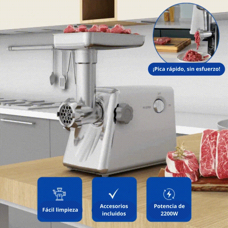Molino de Carne Eléctrico con Chullilas de Acero Inoxidable