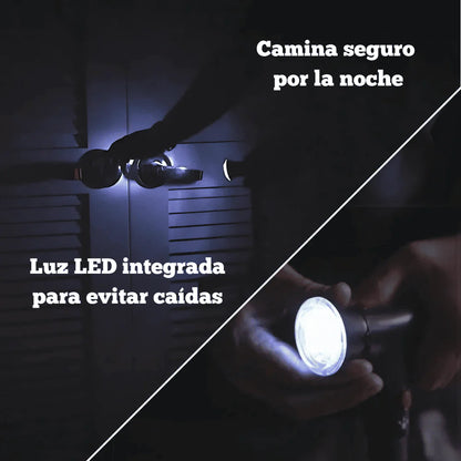 Bastón Seguro para Mayores, con Luz LED, Alarma y Base Estable