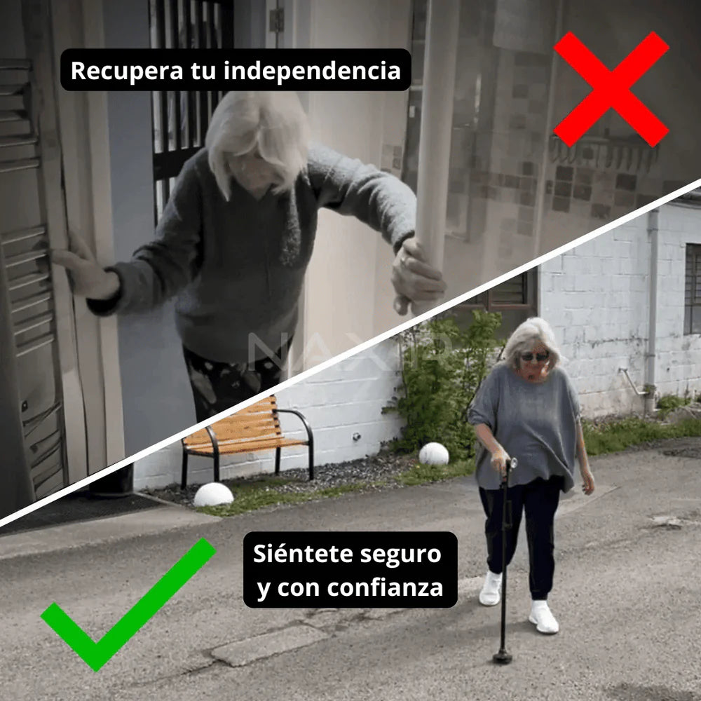 Bastón Seguro para Mayores, con Luz LED, Alarma y Base Estable