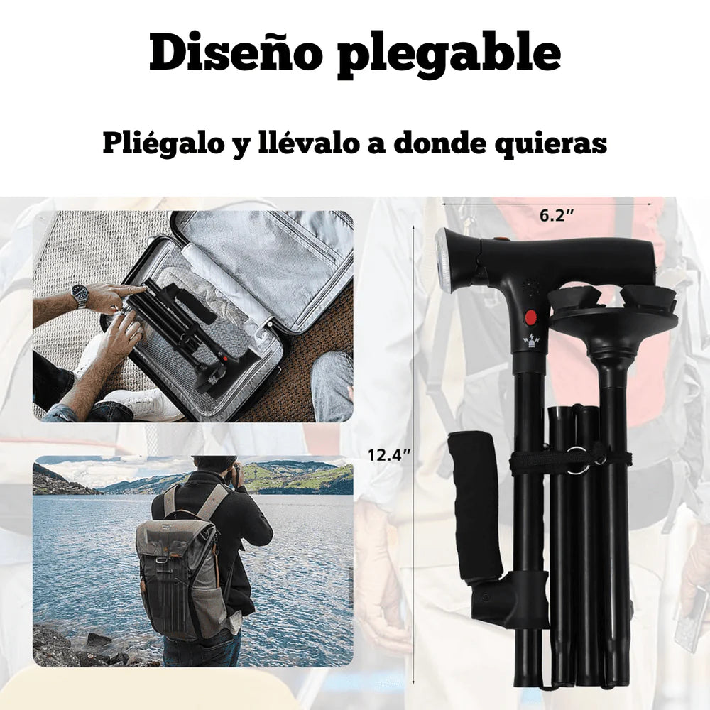 Bastón Seguro para Mayores, con Luz LED, Alarma y Base Estable