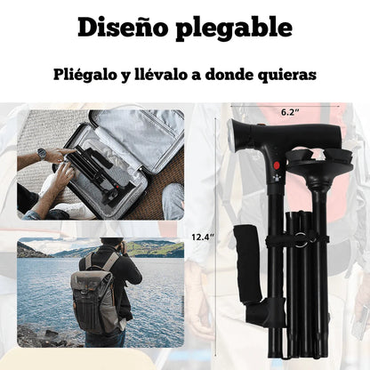 Bastón Seguro para Mayores, con Luz LED, Alarma y Base Estable