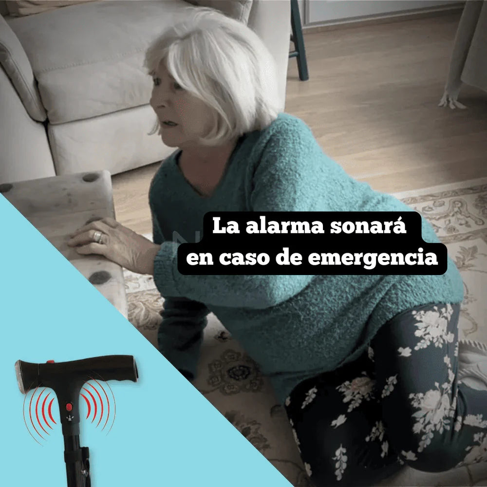 Bastón Seguro para Mayores, con Luz LED, Alarma y Base Estable