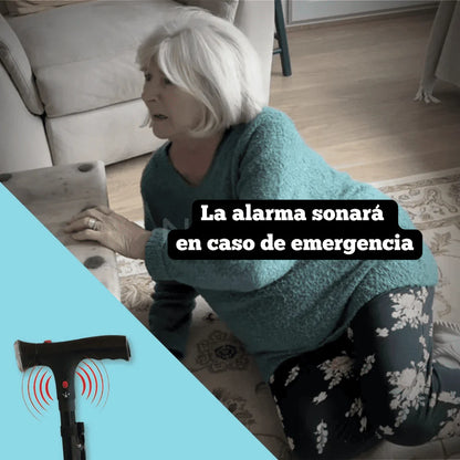 Bastón Seguro para Mayores, con Luz LED, Alarma y Base Estable
