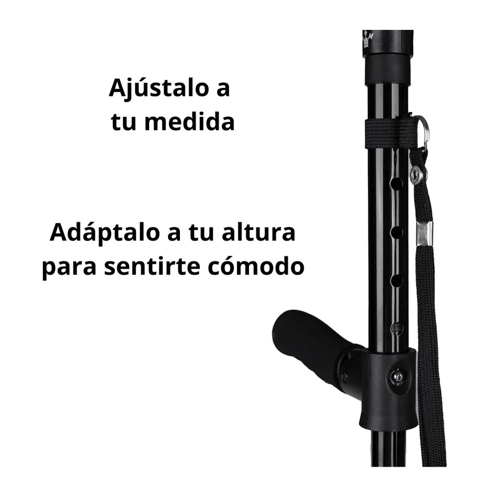 Bastón Seguro para Mayores, con Luz LED, Alarma y Base Estable
