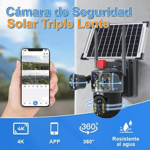 Cámara de Seguridad Solar Triple Lente