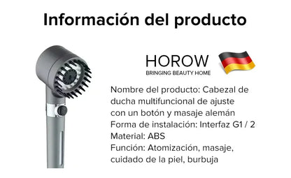 Cabezal de ducha multifuncional de ajuste con un botón y masaje alemán