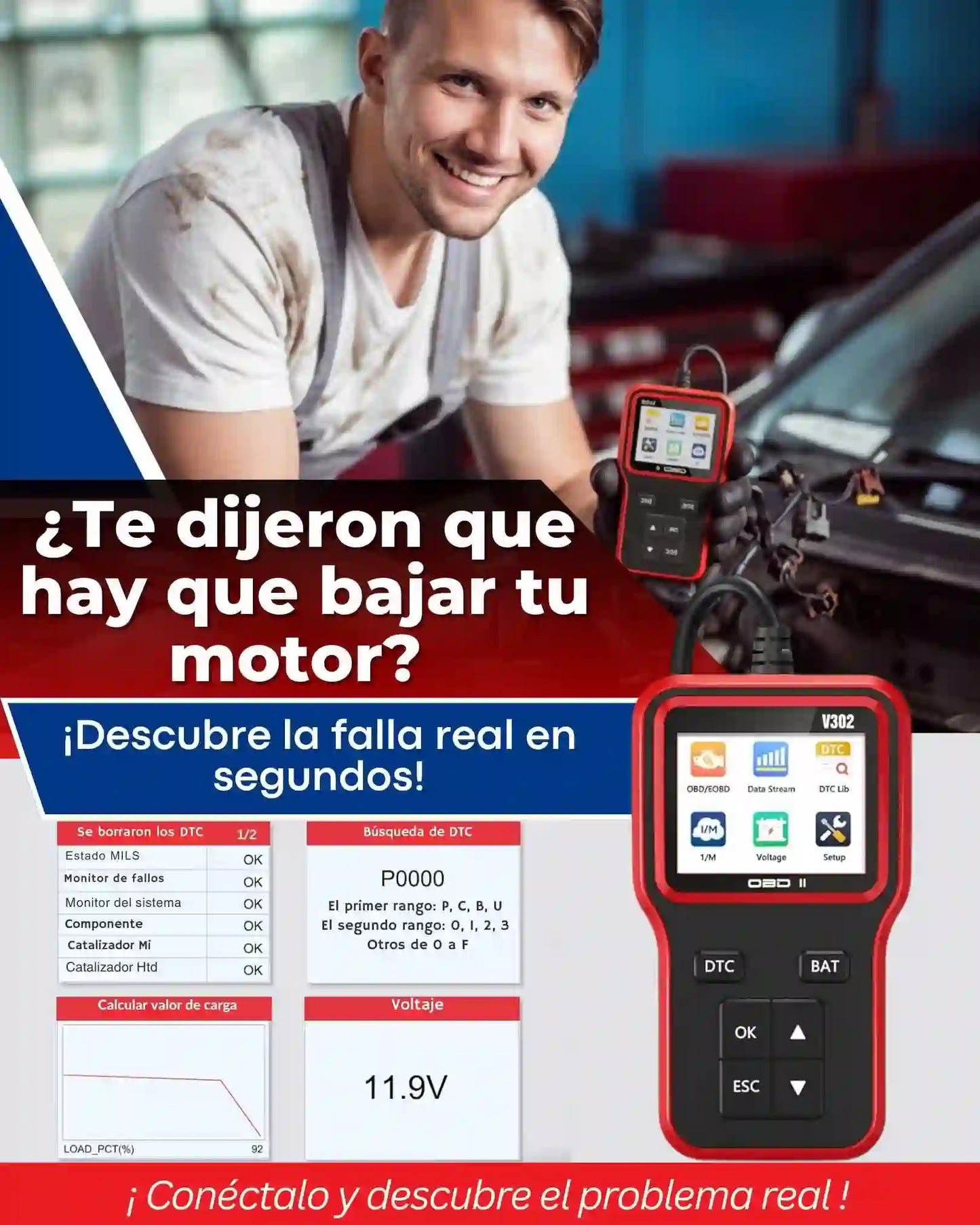 ESCÁNER AUTOMOTRIZ-V302 - ¡DEJA DE REGALAR TU DINERO EN EL TALLER MECÁNICO!