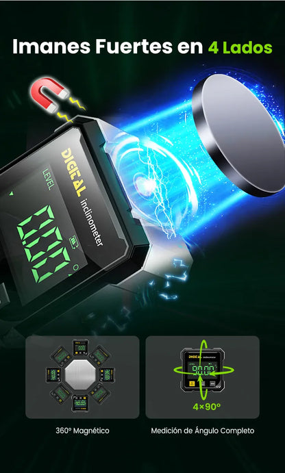 Medidor de Ángulo Digital Magnético de 4 Caras con Láser