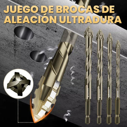 Juego de 4 Brocas Excéntricas Serradas de Alta Resistencia (4 Flautas por Broca)