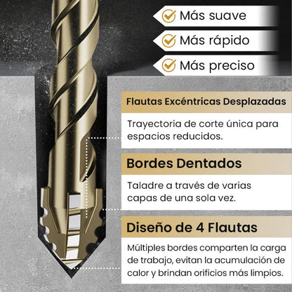 Juego de 4 Brocas Excéntricas Serradas de Alta Resistencia (4 Flautas por Broca)
