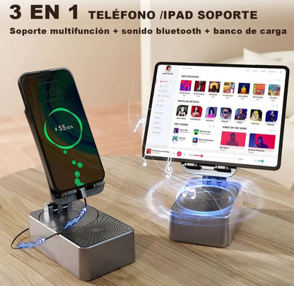 Parlante Bluetooth 3 en 1 con Soporte para Celular y Power Bank